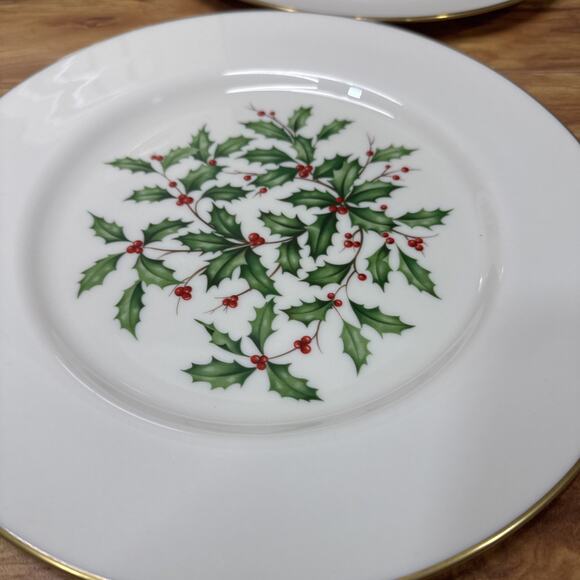 Lenox Special Christmas Dinner Plates Large Holly Berry Gold Trim 10.5" Set of 5 - Picture 4 of 9